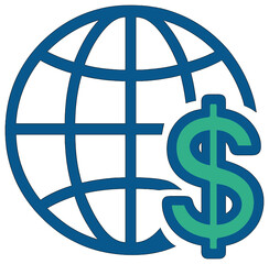 Global finance vector: worldwide economic icon featuring globe and dollar symbol