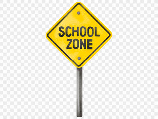Watercolor school zone yellow traffic sign for children safety Vector.