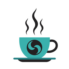 Hot Coffee Tea Cup Icon with Swirl Logo Flat Vector Illustration