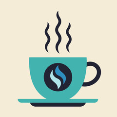 Hot Coffee Tea Cup Icon with Swirl Logo Flat Vector Illustration