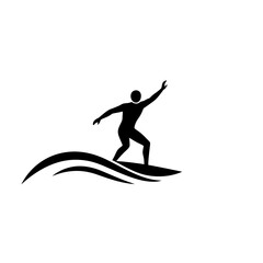 Surfing Sport Icon Surfer on Surfboard Vector Pictogram