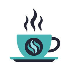 Hot Coffee Tea Cup Icon with Swirl Logo Flat Vector Illustration