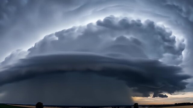 Dramatic Supercell Thunderstorm Approaching with Shelf Cloud Formation.