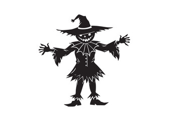 Standing Scarecrow Silhouette Black Vector, Farm and Halloween Theme Illustration.