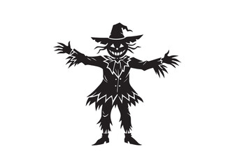 Creepy Scarecrow Silhouette Black Vector for Halloween and Harvest Design.