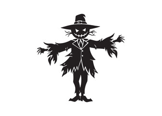 Creepy Scarecrow Silhouette Black Vector for Halloween and Harvest Design.