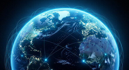 Digital Earth globe with glowing network connections