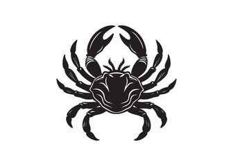 Crab Silhouette Vector, Raised Claws Icon Isolated on White Background.