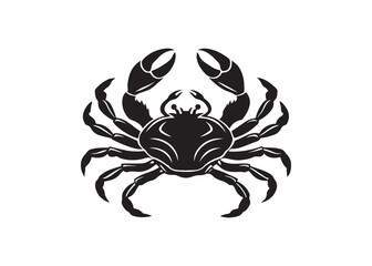 Marine Crab Silhouette Vector, Black Crab with Raised Claws.