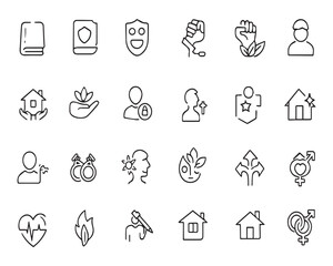 Set of outline icons related to globe. Linear icon collection