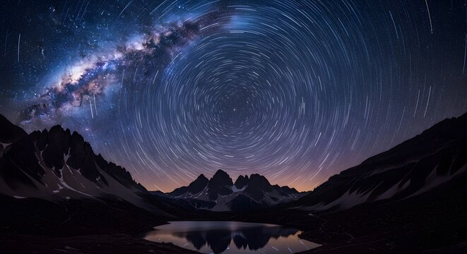Stunning Nightscape Capturing the Milky Way Over Serene Mountain and Lake Reflection - Powered by Adobe