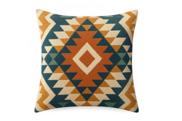 Decorative pillow showing colorful geometric pattern on transparent background
