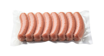 Raw hot dogs in packaging, white background isolated