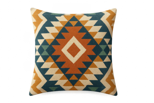 Decorative pillow showing colorful geometric pattern on transparent background
