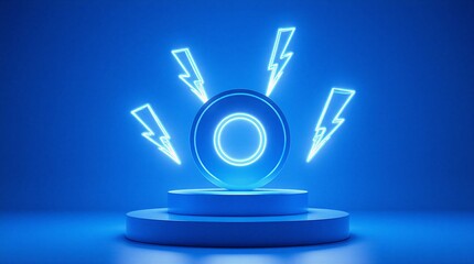 electric storm product display podium neon banner | product display, electric storm, neon banner, cyber technology, electric energy theme