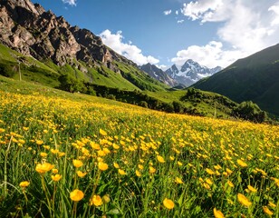 Mountain Meadow Wildflowers with Caucasus.