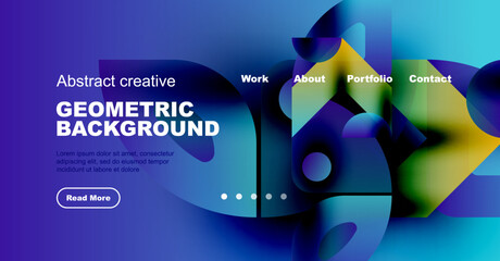 Obraz premium Vibrant website header design. Fluid shapes, text overlay, navigation menu present. Modern aesthetic, bold colors dominate composition.