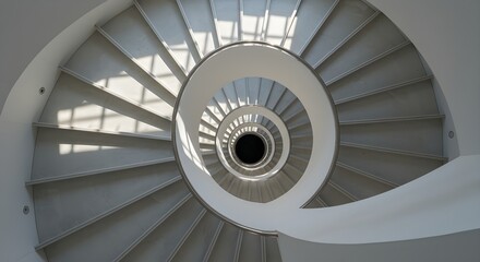 Top view of spiral stairs showcasing abstract geometric patterns