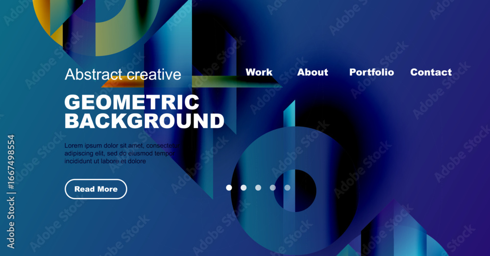 Wall mural modern website mockup. blue gradients dominate design. geometric shapes create dynamic visual intere
