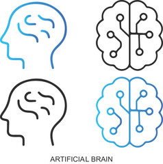 “ARTIFICIAL BRAIN” – Icon Quartet Featuring Organic and Synthetic Brain Designs for Emotional-Tech Branding, Machine Cognition, and Modular Intelligence Systems