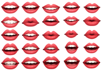 Collection of Lips: Various Expressions & Shapes for Design Isolated on Transparent Background