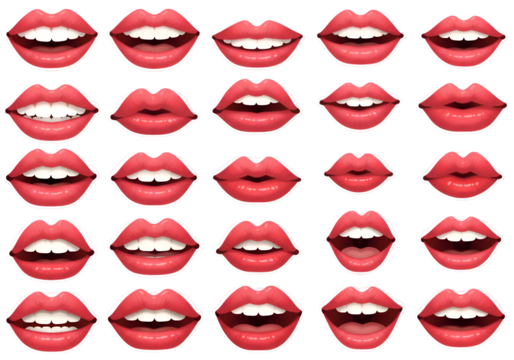 Collection of Lips: Various Expressions & Shapes for Design Isolated on Transparent Background