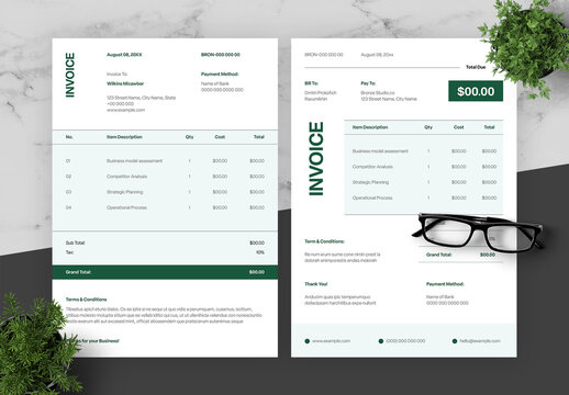 Green And Black Business Consultant Invoice