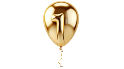 a shiny gold foil number one balloon on white background