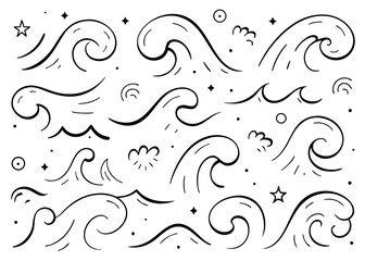 Fototapeta premium Charming hand drawn ocean wave illustrations perfect for coastal themed designs and summer projects