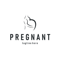 Silhouette of pregnant logo, mother pregnancy concept with simple, minimalist, elegant line design, health symbol template illustration