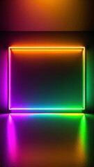"Vibrant neon light frame glowing against a deep black backdrop."