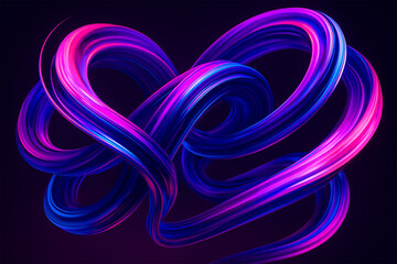 Vibrant glowing heart shape formed by swirling amethyst and magenta light trails