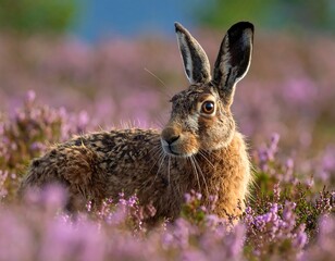 Hare amidst purple wildflowers