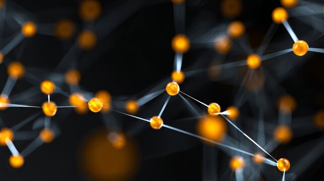 Luminous interconnected spheres, a vibrant orange network of abstract art