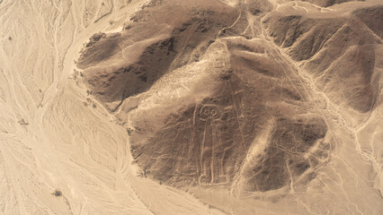 Aerial view of the mysterious Astronaut geoglyph at Nazca Lines