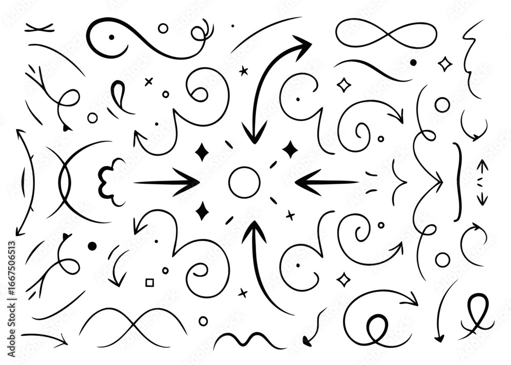Wall mural collection of colorful brush stroke arrow shapes and design elements for creative projects