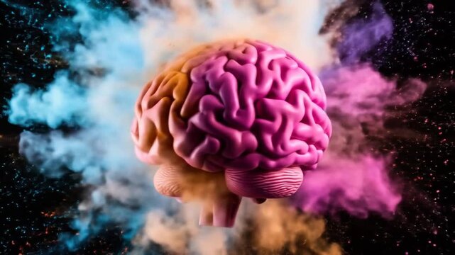 Exploding brain in colorful powder