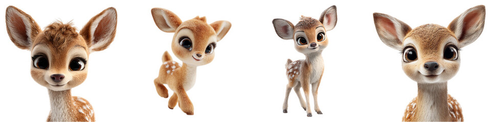 Fototapeta premium Adorable cartoon fawn characters with big eyes, perfect for children's books, greeting cards, and whimsical designs, adding a touch of joy