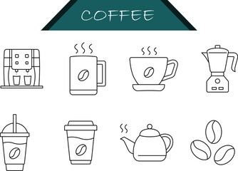 Minimal Coffee Icons – Espresso, Cups, Beans, and Brewing Essentials.