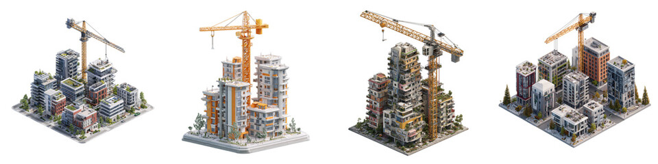 Modern city construction with high-rise buildings and cranes, showcasing architectural design and urban development