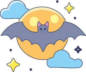 Obraz premium Vector bat silhouette flying with the moon and clouds