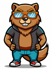 Obraz premium colorful illustration of a cartoon beaver mascot, isolated on white background, suitable for logo, mascot, branding, game character, and etc