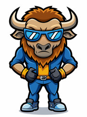 colorful illustration of a cartoon bison mascot, isolated on white background, suitable for logo, mascot, branding, game character, and etc