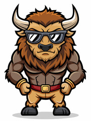 colorful illustration of a cartoon bison mascot, isolated on white background, suitable for logo, mascot, branding, game character, and etc