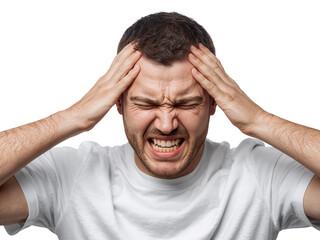 Naklejka premium Intense Migraine Agony Manifesting on Man's Face During an Isolated Head Pain Incident