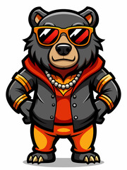 colorful illustration of a cartoon black bear mascot, isolated on white background, suitable for logo, mascot, branding, game character, and etc