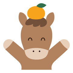 かわいい馬のベクターイラスト。干支、十二支、午、ゆるい、アイコン、みかん、うま、午年、年賀状