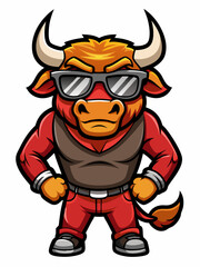 colorful illustration of a cartoon bull mascot, isolated on white background, suitable for logo, mascot, branding, game character, and etc