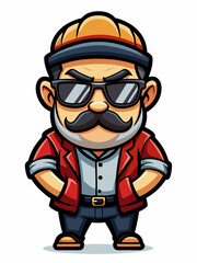 colorful illustration of a cartoon carpenter mascot, isolated on white background, suitable for logo, mascot, branding, game character, and etc