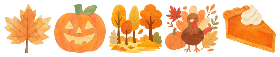 PNG Autumn-themed festive illustration, element set on transparent background